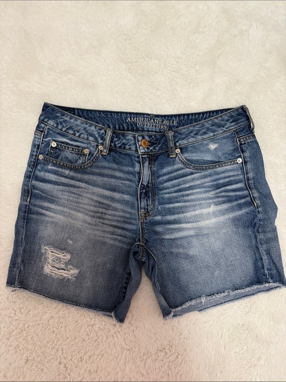 American Eagle Outfitters Faded Blue Distressed Jean Shorts
